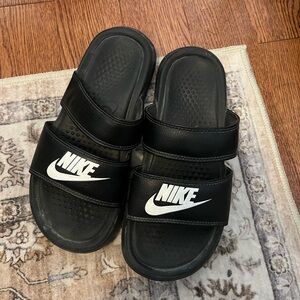 Nike Black Slide Sandals with White Swoosh